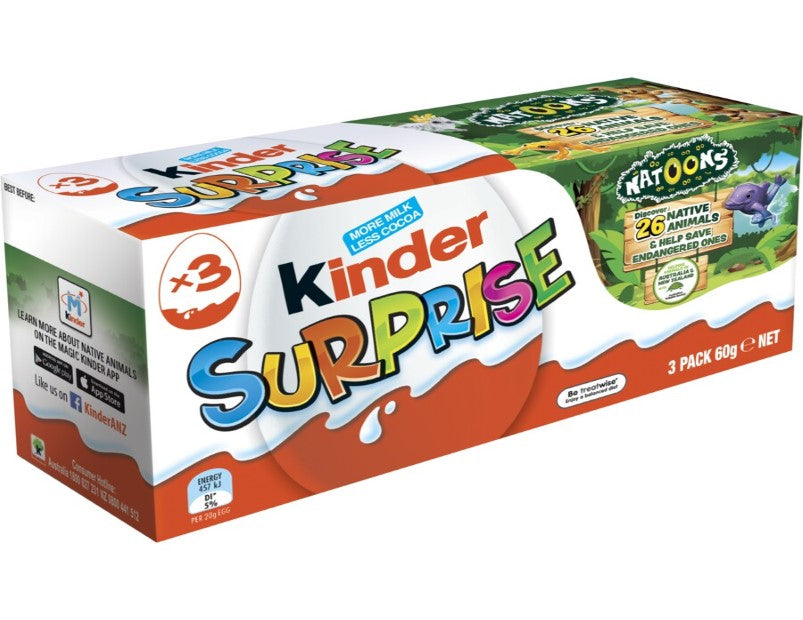 3 x Kinder Surprise Milk Chocolate Egg with Toy 60g - White