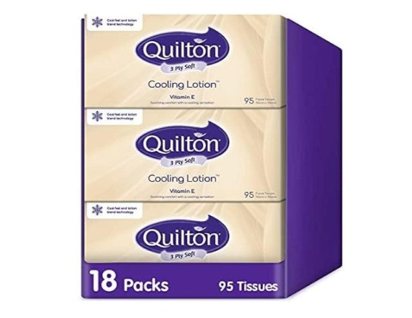 Quilton Cooling Lotion 3 Ply 95 Tissues Pack, 18 packs