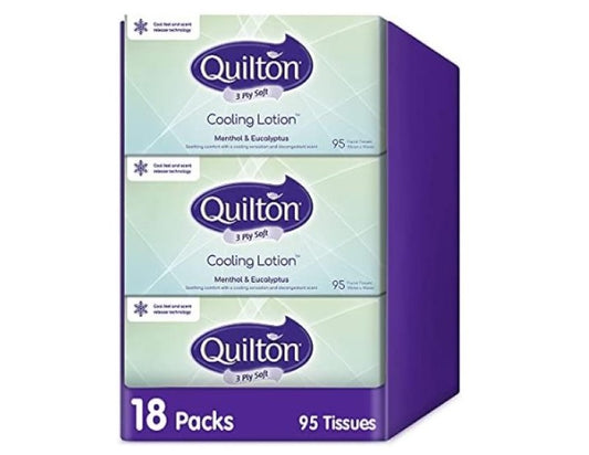 Quilton Cooling Lotion 3 Ply Menthol & Eucalyptus Facial Tissue 95 tissues 18 pack