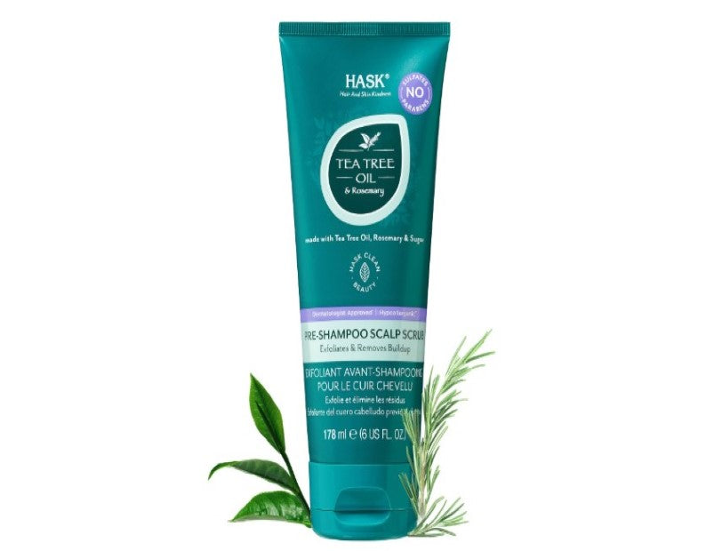 HASK Tea Tree Oil & Rosemary Pre-Shampoo Scalp Scrub for all hair types, colour safe, gluten-free, sulfate-free, paraben-free, cruelty-free - 1 178mL Bottle