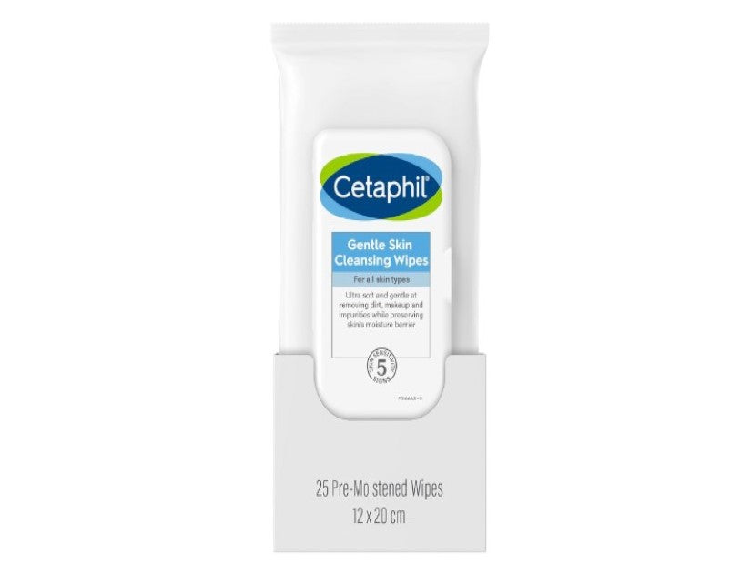 CETAPHIL Gentle Skin Cleansing Cloths, 25 Wipes for all skin types, Niacinamide & Pro-Vitamin B5, , Removes impurities and makeup without irritation