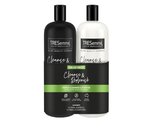 Tresemmé Cleanse & Replenish Shampoo and Conditioner for Oily Hair with Multi-Vitamins & Grape Seed Oil 2 x 750 mL