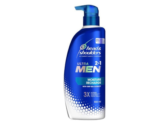 Head & Shoulders Ultra Men Hair Retain: Mens 2 in 1 moisture recharge 3 action Anti Dandruff Shampoo and Conditioner 550ml