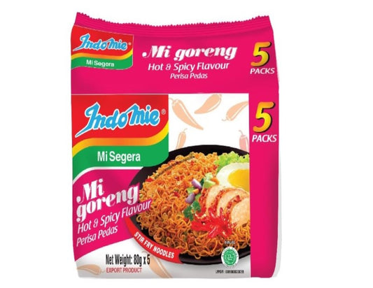 Indomie Mi Goreng Hot and Spicy Flavour Instant Noodles, 80g x 5