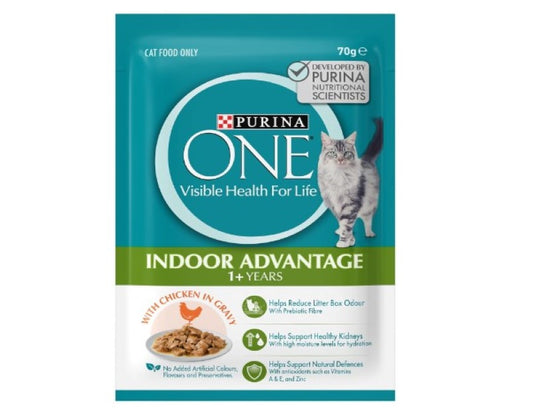 PURINA ONE Adult Wet Cat Food Indoor Chicken in Gravy Pouch 12x70g