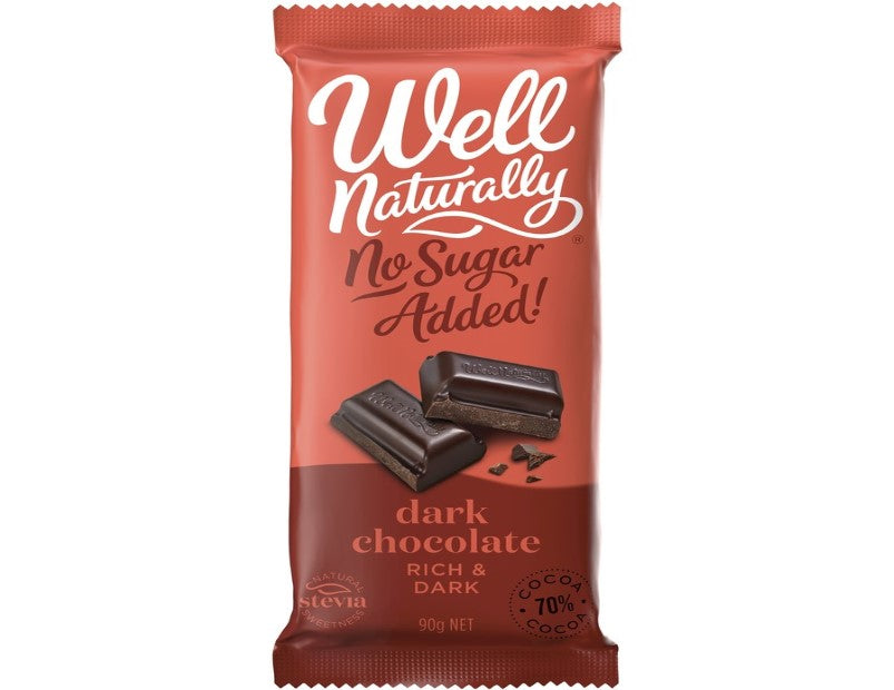 Well Naturally No Sugar Added Dark Chocolate Rich Dark 90g - 2 Pack