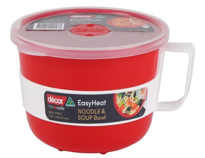 Decor Microsafe Noodle and Oat Bowl, 1.15 Litre Capacity, Red, 30.4 oz