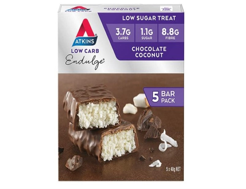 Atkins Endulge Chocolate Coconut Bars | Keto Friendly Bars | 5 x 40g Low Carb Coconut Bars | Low Carb, Low Sugar, High Fibre | 5 Bar Pack