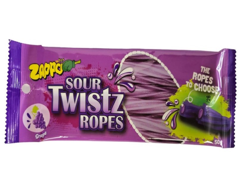 ZAPPO Sour Twistz Ropes Grape Flavoured - 50g Pack