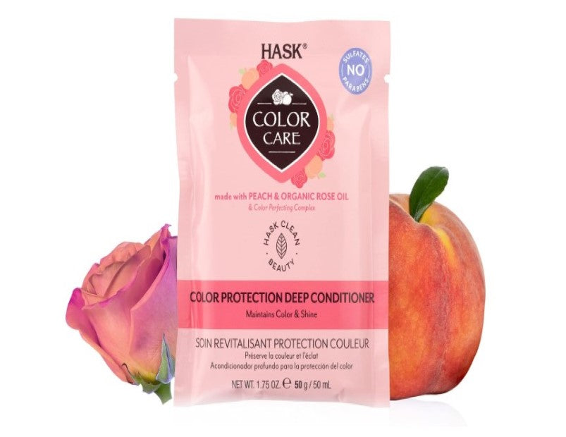 HASK Colour Care Deep Conditioner Treatment with Rose Oil + Peach for all hair types, colour safe, gluten-free, sulfate-free, paraben-free - 1 50mL Packette