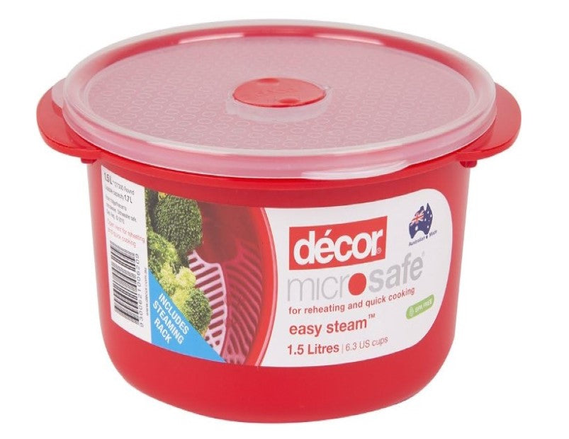 Decor Microsafe Decor Round Container with Rack, 1.5 Litre Capacity, Red