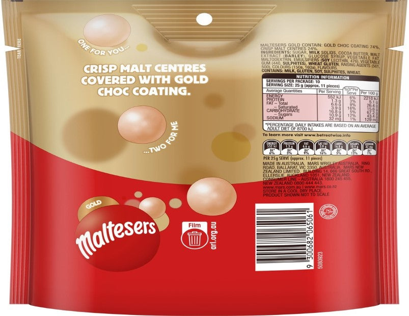 Maltesers Gold Chocolate Snack & Share Bag 250g - 2 Pack