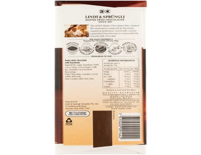 Lindt Les Grandes Dark Chocolate & Hazelnuts 150g