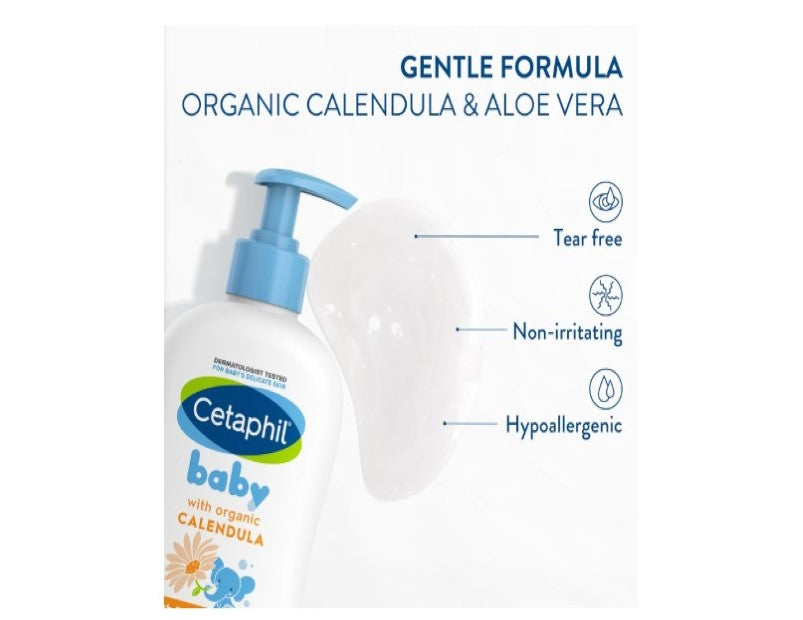 Cetaphil Baby Calendula Wash and Shampoo 400ml, for Baby's Sensitive Skin, Contains Calendula and Aloe Vera, Dermatologist Tested