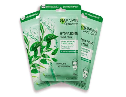 Garnier Hydra Bomb Hyaluronic Acid Green Tea Sheet Mask (3 Pack)