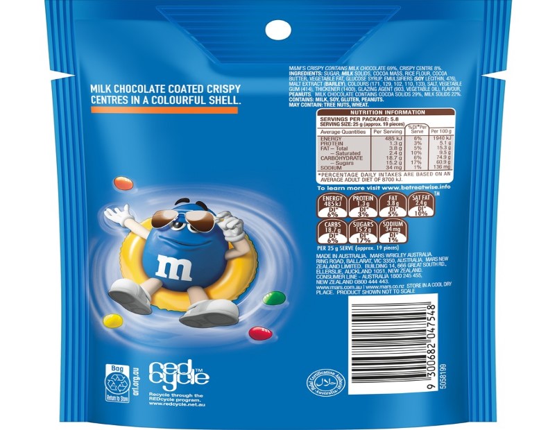 M&M's Crispy Milk Chocolate Snack & Share Bag 145g - 2 Pack