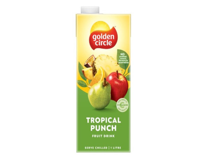 Golden Circle Tropical Punch Fruit Drink Flavoured Tetra Drink Carton Pear, Apple, Pineapple, Orange, Peach Pure, Flavours or Preservatives 1L