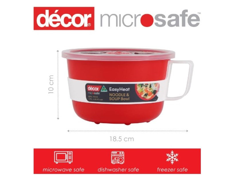 Decor Microsafe Noodle and Oat Bowl, 1.15 Litre Capacity, Red, 30.4 oz