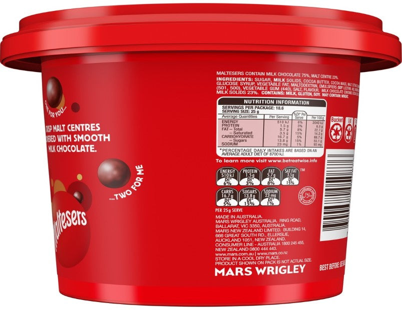 Maltesers Milk Chocolate Party Snack & Share Bucket 465g