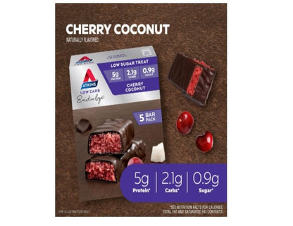 Atkins Endulge Cherry Coconut Bar, Dessert Favourite, Low Sugar, High Fibre, Keto Friendly Bar, 5 Count