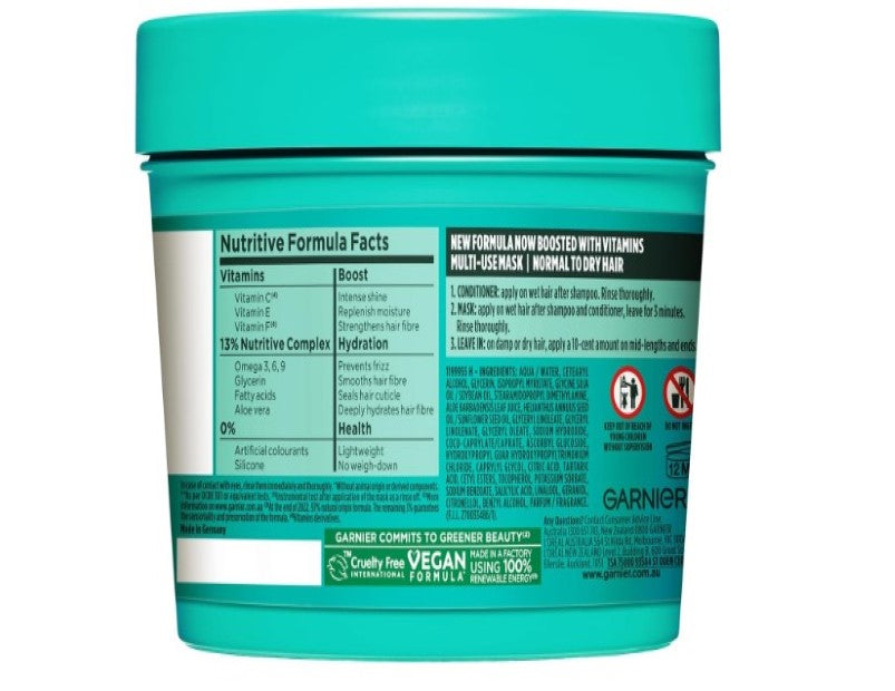 Garnier Fructis, 3-in-1 Hair Mask, Hydrating & Increases Shine, Hair Food Aloe Vera, 390ml