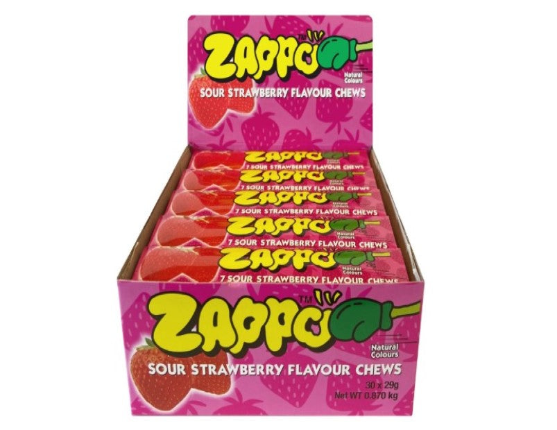 ZAPPO Sour Strawberry Flavoured Chews - (Bulk Pack of 30 Sticks)