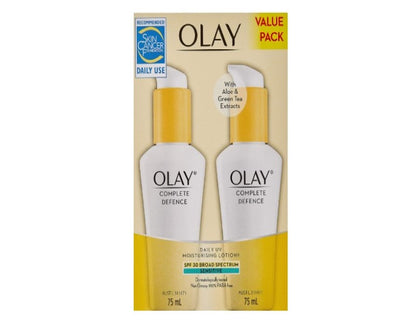 Olay Complete Defence Daily UV Moisturising Lotion with Aloe and Green Tea Extract 2 Pack, 75ml