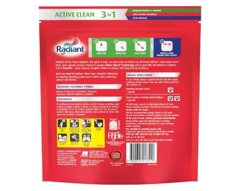 Radiant Active Clean 3 in 1 Laundry Detergent, 675 g (45 Capsules)