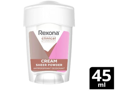 Rexona Women Clinical Antiperspirant Cream Stick Deodorant Sheer Powder, 45ml, 96 Hour Protection