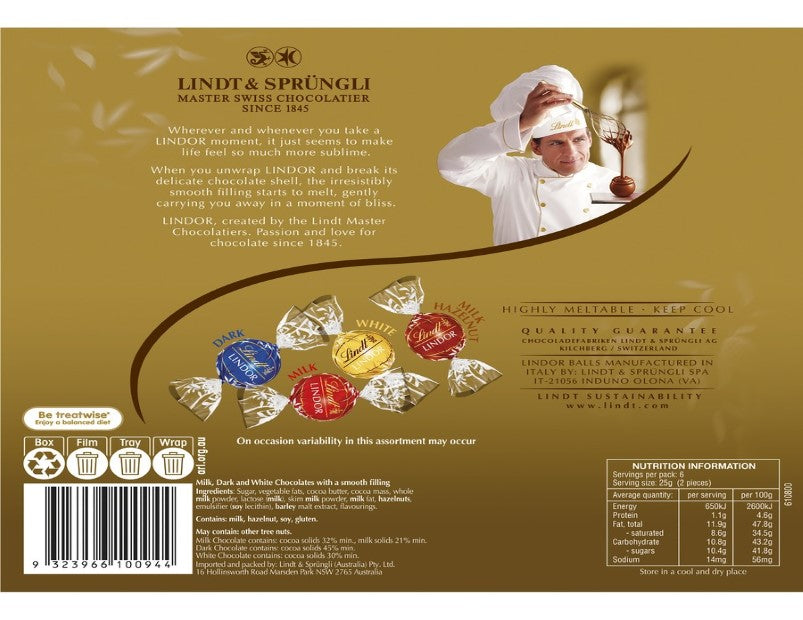 Lindt Lindor Assorted Chocolates Box 150g