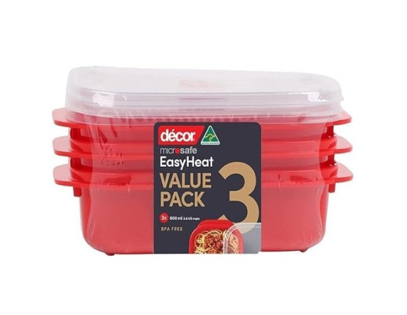 Decor Microsafe Oblong Storage Containe, Pack of 3 Pieces, 900ml Capacity, Assorted