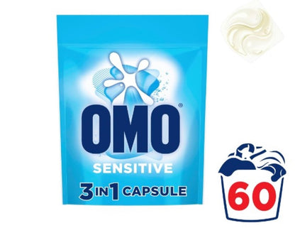 OMO Laundry Capsules 3 in 1 Sensitive, 60 Pack