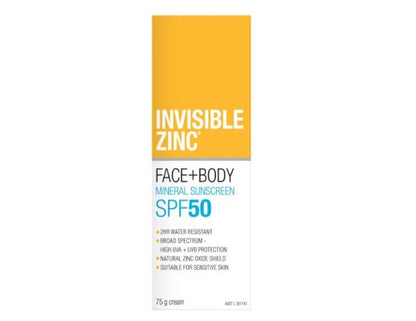 Invisible Zinc SPF50 Face and Body Sunscreen, 75g