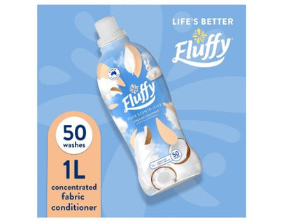 Fluffy Concentrate Liquid Fabric Softener Conditioner, 1L, 50 Washes, Creamy Coconut, Pure Scents-itive, Hypoallergenic