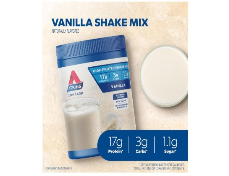 Atkins Vanilla Protein Shake Mix, High Protein, Low Carb, Low Sugar, Keto Friendly