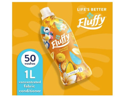 Fluffy Concentrate Liquid Fabric Softener Conditioner, 1L, 50 Washes, Summer Breeze, Long Lasting Freshness