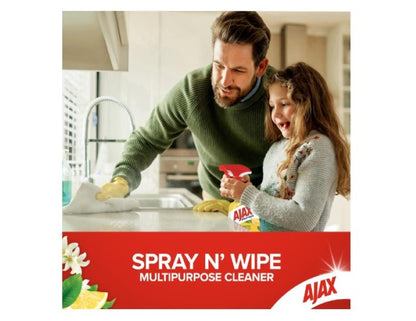 Ajax Spray n' Wipe Multi-Purpose Cleaner Trigger, Antibacterial Disinfectant, 500mL, Lemon Citrus Surface Spray