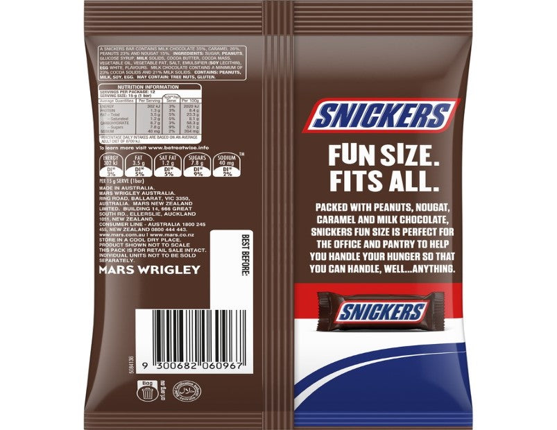 Snickers Milk Chocolate Fun Size Snack & Share Bag 12 Pieces 180g - 2 Pack