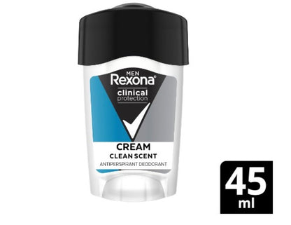 Rexona Men Clinical Antiperspirant Cream Stick Deodorant Clean Scent, 45ml, 96 Hour Protection