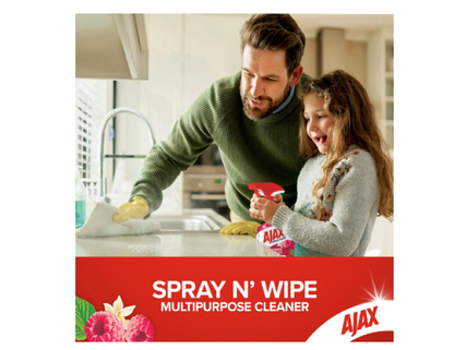 Ajax Spray n' Wipe Multi-Purpose Cleaner Trigger, 475mL, Vanilla and Berries Surface Spray, Household Grade