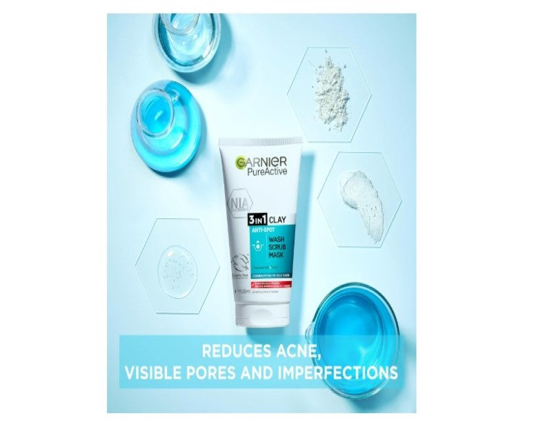 Garnier Pure Active 3 in 1 Wash Scrub and Mask 150ml