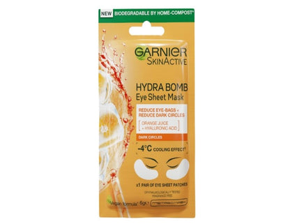 Garnier Hydra Bomb Hyaluronic Acid Orange Extract Brightening Eye Sheet Mask (5 Pack)