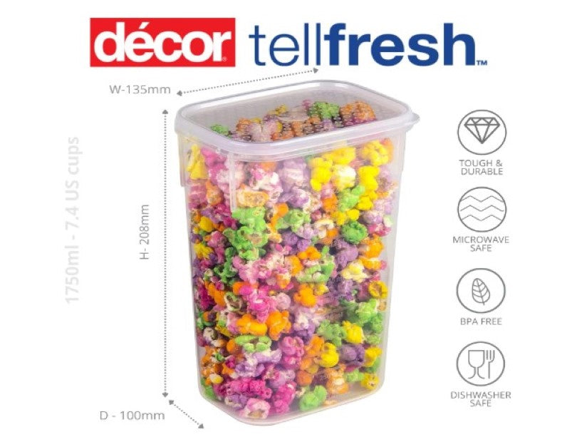 Decor Tellfresh Tall Oblong Food Storer, 1.75 Litre Capacity, Transparent