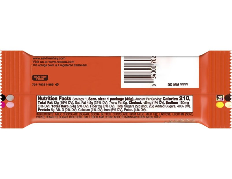 Reese's Peanut Butter Cup Milk Chocolate Bar 42g - 3 Pack