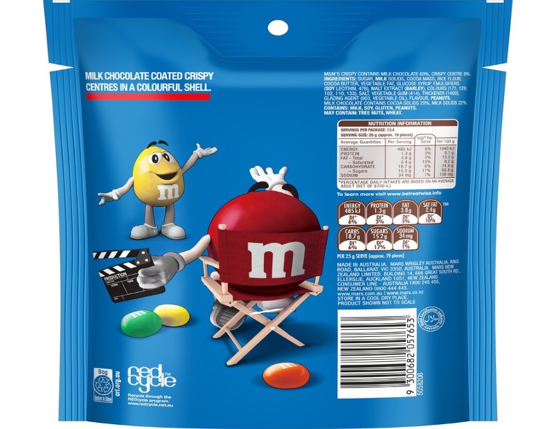 M&M's Crispy Milk Chocolate Snack & Share Party Bag 335g - 2 Pack