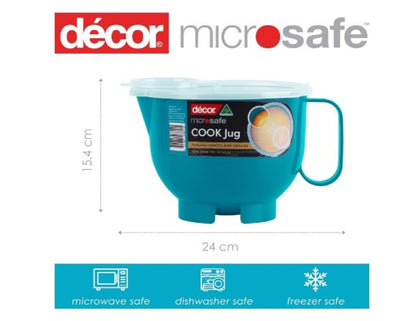 Decor Microwave Safe Plastic Jug with Lid, Teal, 2000 ml Capacity