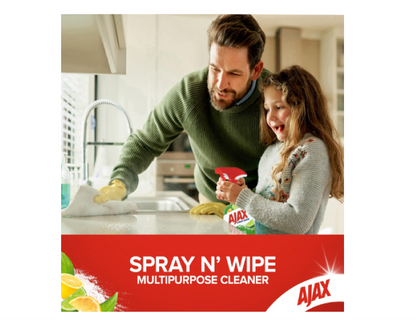 Ajax Spray n' Wipe Multi-Purpose Kitchen Cleaner Trigger, 500mL, Baking Soda and Citrus Surface Spray