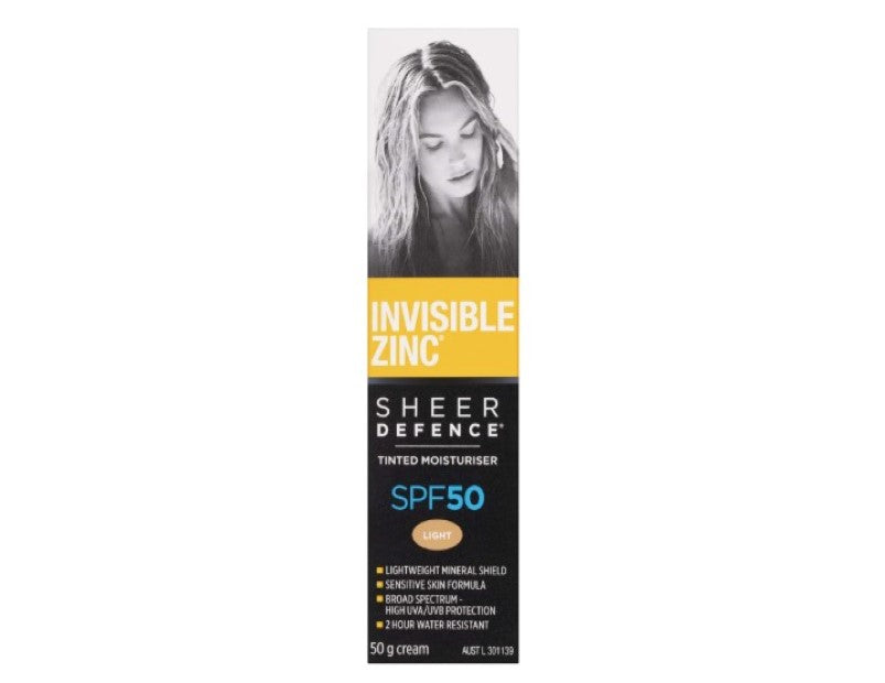 Invisible Zinc Sheer Defense Tinted Moisturizer SPF50, Light, 50g