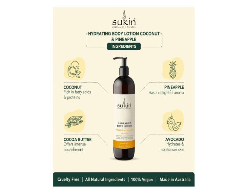 Sukin Hydrating Body Lotion, Pineapple & Coconut, 500ml