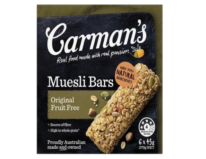 Carman's Muesli Bar Original Fruit Free, 6-pack (270g)